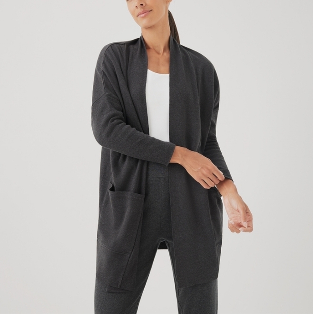 Pact 100% Organic Cotton Grey Open Front Long Airplane Cartigan Size M/L
